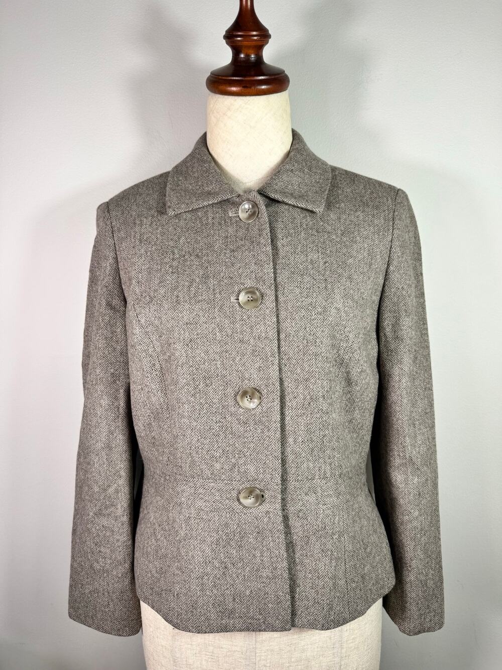 Loft Petite Brown Wool Herringbone Blazer Jacket 4P
